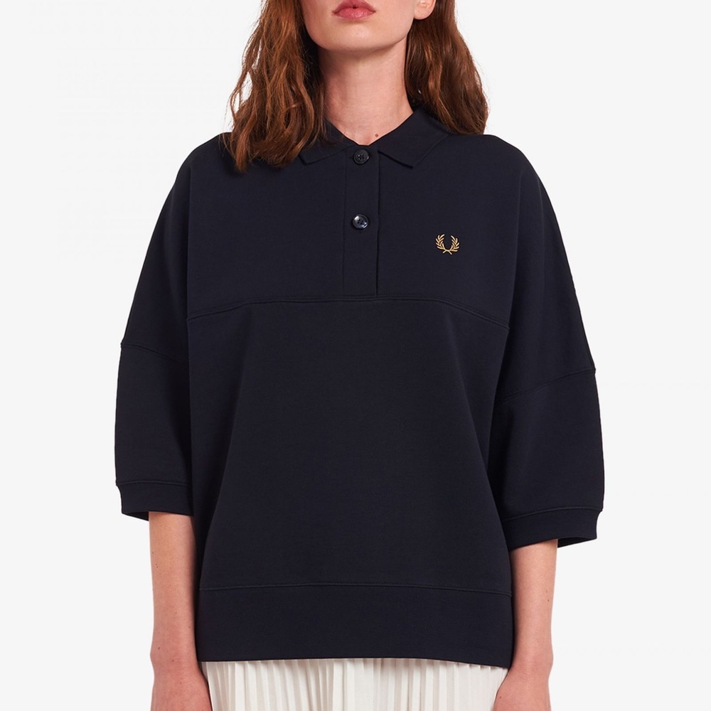Fred Perry Women’s Oversized Sweatshirt Polo Navy Blue NWT US 2 UK 6